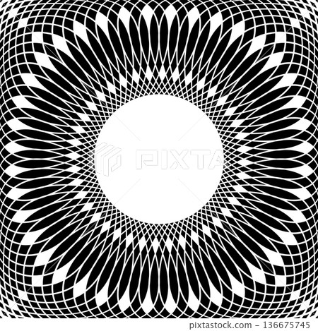 Radial Geometric Pattern with Circle Copy Space in Center. 3D Effect. 136675745