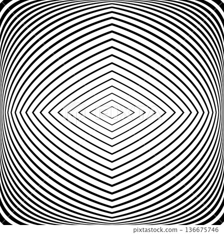Square Symmetrical Black and White Lines Pattern with 3D Illusion Effect. 136675746