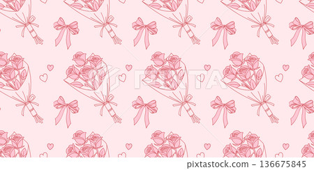 Seamless pattern with roses and bows on a background. Fabric print. 136675845