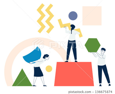 Creative idea realization. Color figure arrangement work Creative idea realization. Color figure arrangement work 136675874