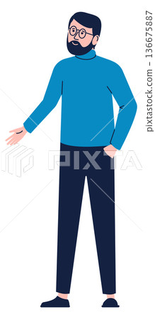 Gesturing middle age man. Talking color character Gesturing middle age man. Talking color character 136675887