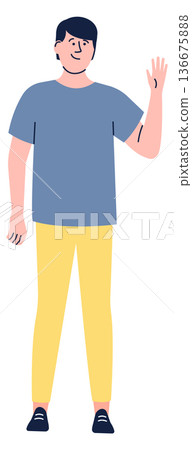 Young man waving hand. Positive friendly character Young man waving hand. Positive friendly character 136675888