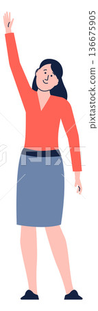 Woman waving hand. Greeting happy person character Woman waving hand. Greeting happy person character 136675905