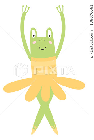 Adorable frog dancer. Cute animal in yellow dress 136676061