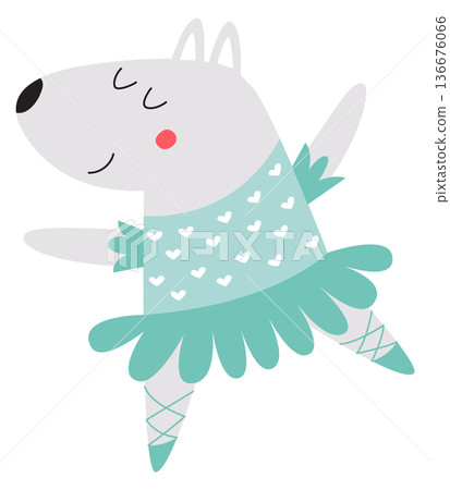 Dancing wolf girl. Cute animal ballerina character Dancing wolf girl. Cute animal ballerina character 136676066