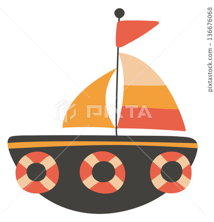 Cute yacht. Color sail ship scandinavian doodle Cute yacht. Color sail ship scandinavian doodle 136676068