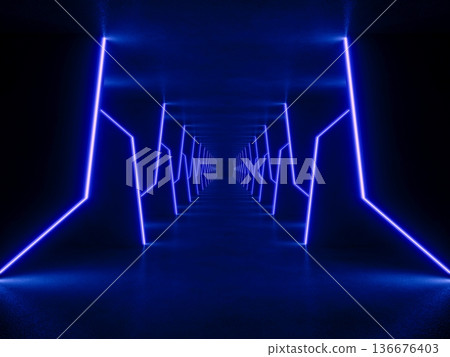 Blue modern lighting with interior empty space, 3d rendering sci-fi concept 136676403