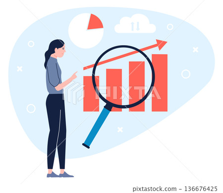 Business analyst job concept. Woman look at financial statistics Business analyst job concept. Woman look at financial statistics 136676425