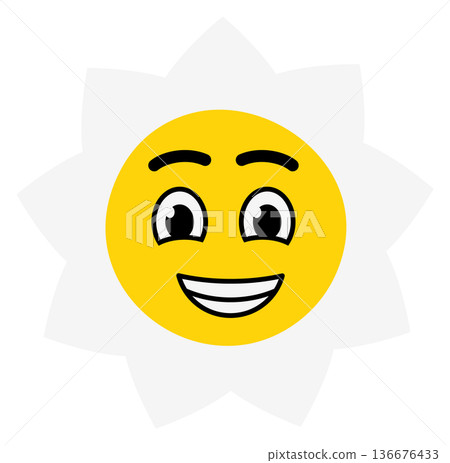 Grinning face flower emoji. Happy joyful daisy 136676433