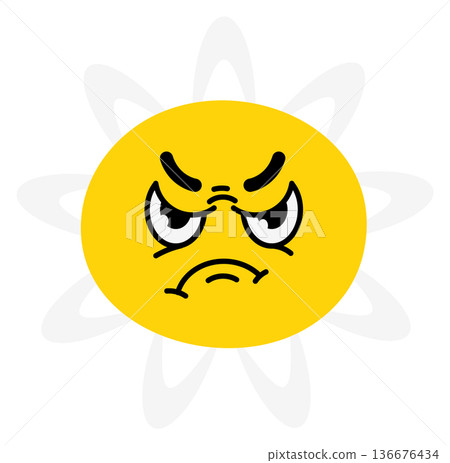 Grumpy face floral emoji. Flower with irritated expression 136676434