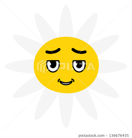 Smiling flower. Funny comic yellow emoji with white petals 136676435