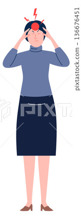 Female migraine color icon. Stress head pain 136676451