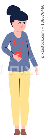 Stomach ache concept. Woman suffer from abdominal pain Stomach ache concept. Woman suffer from abdominal pain 136676460