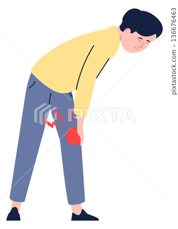 Knee pain concept. Leg joint problem icon Knee pain concept. Leg joint problem icon 136676463