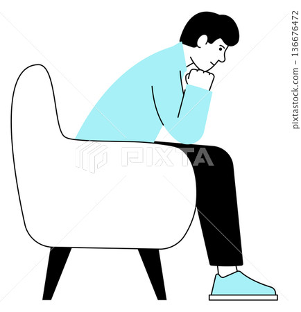 Thinking man sit in armchair. Solving problem icon Thinking man sit in armchair. Solving problem icon 136676472