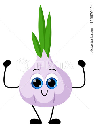 Garlic cartoon character. Happy face vegetable mascot Garlic cartoon character. Happy face vegetable mascot 136676494