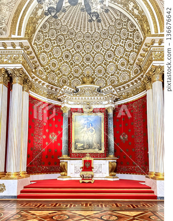 The luxurious interiors of the Peter the Great Hall (Small Throne Room) in the Hermitage Museum in St. Petersburg, Russia. The luxurious interiors of the Peter the Great Hall (Small Throne Room) in the Hermitage Museum in St. Petersburg, Russia. 136676642