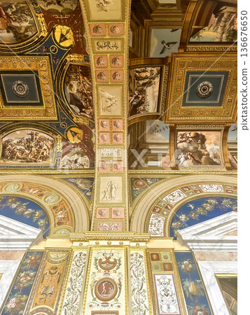 The luxurious interiors of the Raphael Loggia in the Hermitage Museum in St. Petersburg, Russia. The luxurious interiors of the Raphael Loggia in the Hermitage Museum in St. Petersburg, Russia. 136676650