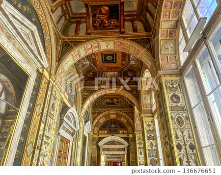 The luxurious interiors of the Raphael Loggia in the Hermitage Museum in St. Petersburg, Russia. The luxurious interiors of the Raphael Loggia in the Hermitage Museum in St. Petersburg, Russia. 136676651