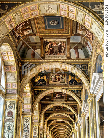 The luxurious interiors of the Raphael Loggia in the Hermitage Museum in St. Petersburg, Russia. 136676652