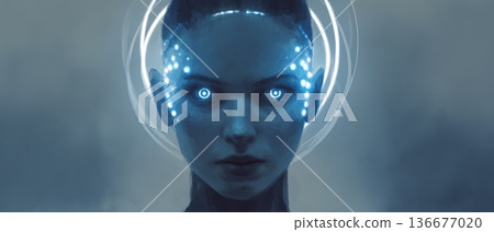 Futuristic Female Cyborg with Augmented Reality Eyes 136677020
