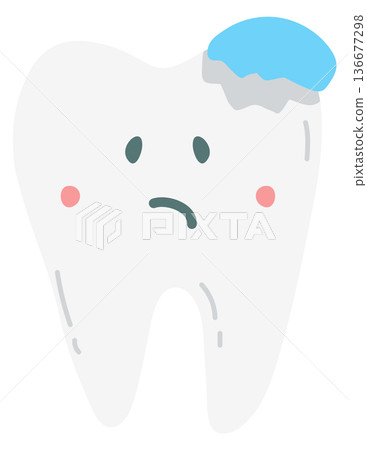 Broken tooth. Sad dentistry trauma cartoon mascot Broken tooth. Sad dentistry trauma cartoon mascot 136677298
