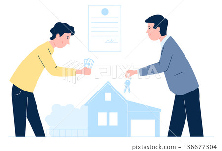 Mortgage deal color icon. Man buy house Mortgage deal color icon. Man buy house 136677304