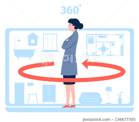 Apartment blueprint icon. Woman choose property project Apartment blueprint icon. Woman choose property project 136677305