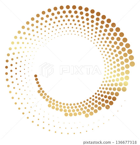 Golden spiral in halftone gradient style. Sparkle decoration Golden spiral in halftone gradient style. Sparkle decoration 136677318