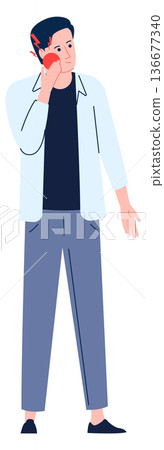 Toothache concept. Man hold cheek and suffer from facial pain 136677340