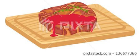 Steak on cutting board. Raw meat cooking icon Steak on cutting board. Raw meat cooking icon 136677360