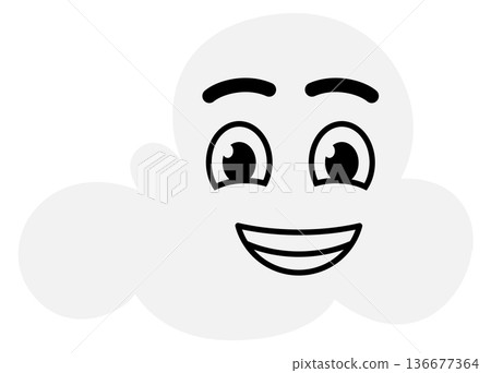Fluffy cloud with wide grin smile emoji doodle 136677364