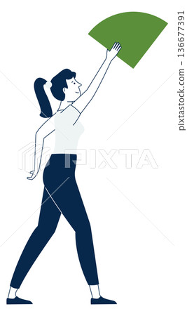 Woman hold geometric figure. Work person carry shape Woman hold geometric figure. Work person carry shape 136677391