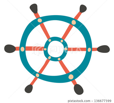 Ship steering wheel color drawing. Helm icon 136677399