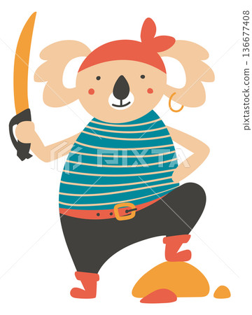 Funny koala pirate color character. Animal with retro sword Funny koala pirate color character. Animal with retro sword 136677408