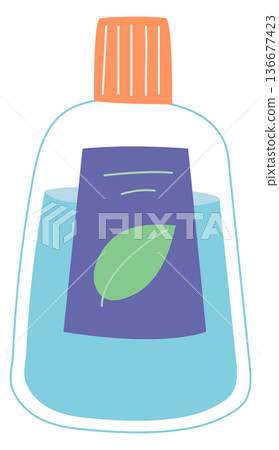 Natural liquid in plastic bottle. Cosmetic lotion drawing Natural liquid in plastic bottle. Cosmetic lotion drawing 136677423