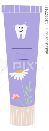 Toothpaste tube color drawing. Oral hygiene symbol Toothpaste tube color drawing. Oral hygiene symbol 136677424