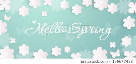 Spring flower background. Minimalist cover template with flowers. Natural design with cute flowers on a green background with text. Spring flower background. Minimalist cover template with flowers. Natural design with cute flowers on a green background with text. 136677488