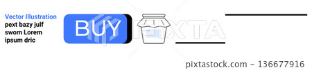 E-commerce, digital shopping, product marketing, UX design, tech integration, call-to-action. Blue buy button and jar icon alongside placeholder text. E-commerce and digital shopping 136677916