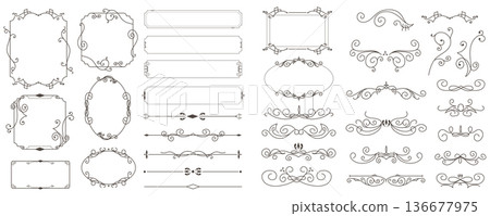 Vintage frame elements set design. Collection with elegant dividers and frames with floral ornaments, vintage wedding borders, ornamental curls templates for greeting cards. Vector illustration. Vintage frame elements set design. Collection with elegant dividers and frames with floral ornaments, vintage wedding borders, ornamental curls templates for greeting cards. Vector illustration. 136677975
