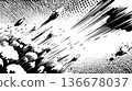 Comic explosion with halftone and speed lines. Explosive black ink splatter comic blast background with dynamic radial speed lines 136678037