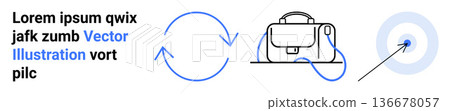 Business operations, process optimization, career planning, goal setting, progress illustration, achievement tracking. Circular arrows, a briefcase and a target with an arrow. Business operations Business operations, process optimization, career planning, goal setting, progress illustration, achievement tracking. Circular arrows, a briefcase and a target with an arrow. Business operations 136678057