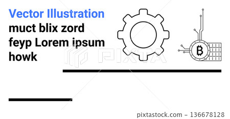 Cryptocurrency, blockchain, fintech, digital security, cryptocurrency mining, innovation. Gear and Bitcoin logo in a clean design. Blockchain and fintech for digital finance and security concepts Cryptocurrency, blockchain, fintech, digital security, cryptocurrency mining, innovation. Gear and Bitcoin logo in a clean design. Blockchain and fintech for digital finance and security concepts 136678128
