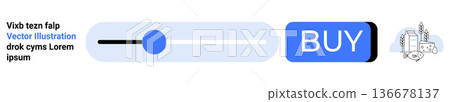 User interface design, e-commerce, urban planning, agriculture, interaction, online marketplaces. Horizontal slider, buy button small city and agricultural icon. E-commerce and user interaction 136678137