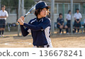 Female softball team member standing in the batter's box 136678241