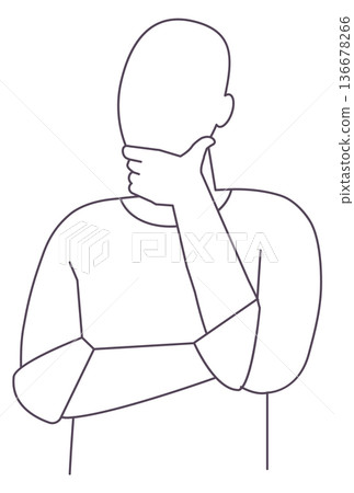 Thinking person line icon. Doubt hand gesture Thinking person line icon. Doubt hand gesture 136678266