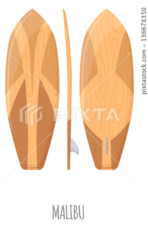 Malibu surf board. Classic extreme sport gear Malibu surf board. Classic extreme sport gear 136678350