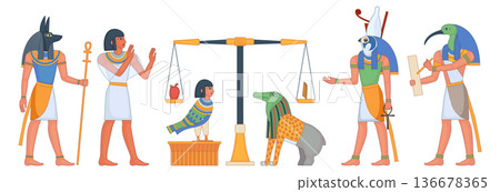 Ancient egypt religion illustration. Temple fresco drawing Ancient egypt religion illustration. Temple fresco drawing 136678365