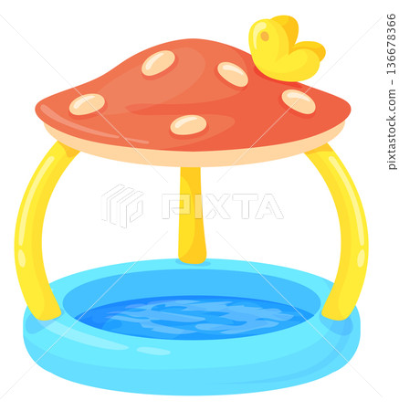 Child playground bouncy platform. Cartoon trampoline icon Child playground bouncy platform. Cartoon trampoline icon 136678366