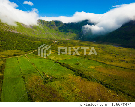 Gimsoya island landscape Lofoten Norway Gimsoya island landscape Lofoten Norway 136678474